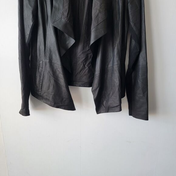 Vince Women's Genuine Leather Open Draped Front  Collar Jacket size S in black - Picture 4 of 7